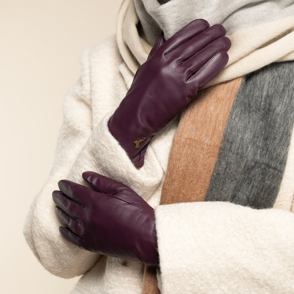 Ivy (purple) - sheepskin leather gloves with wool/cashmere lining & touchscreen feature - Schwartz & von Halen - UK - 7