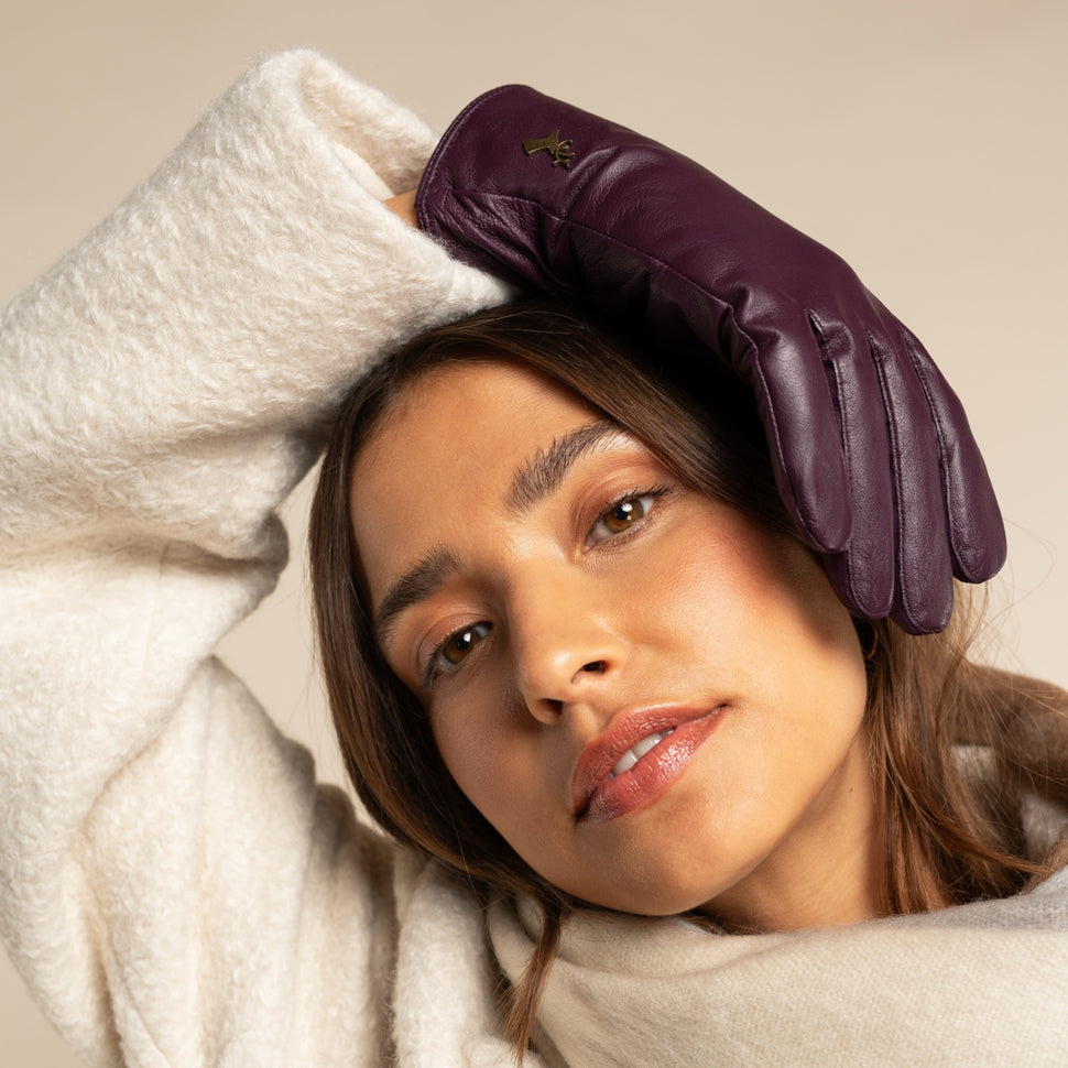 Ivy (purple) - sheepskin leather gloves with wool/cashmere lining & touchscreen feature - Schwartz & von Halen - UK - 8
