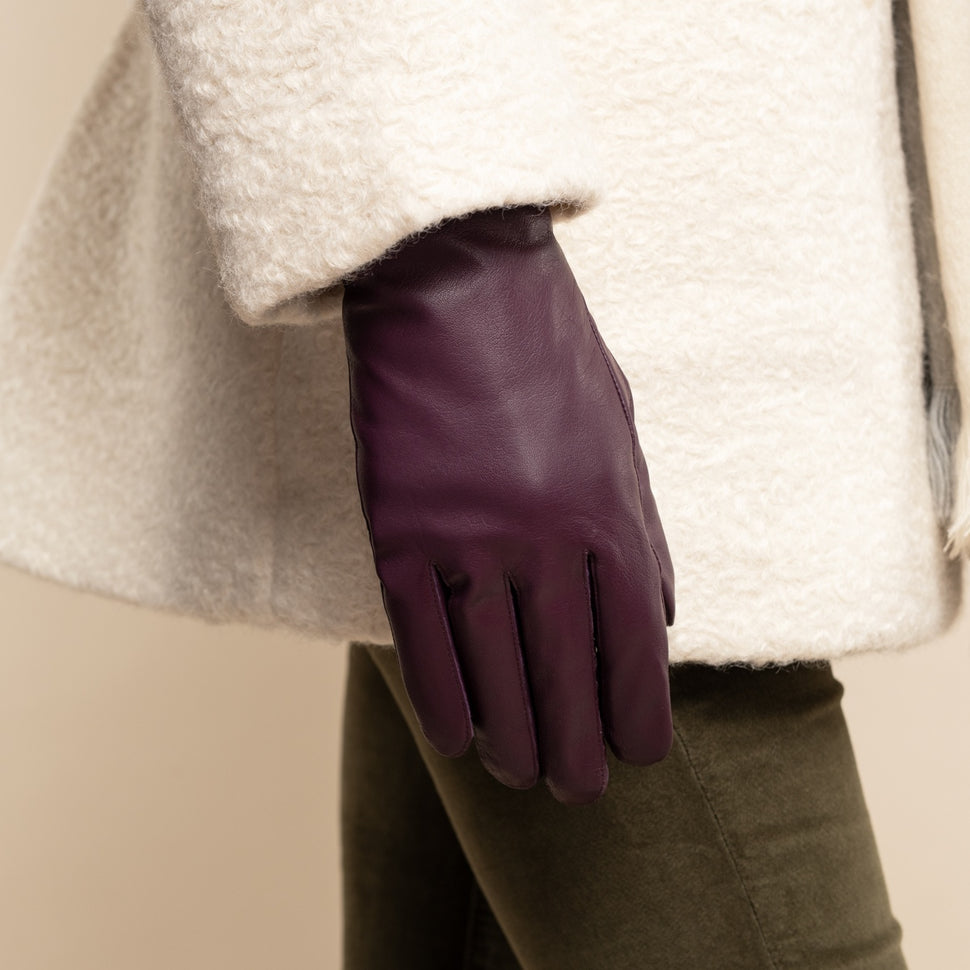 Ivy (purple) - sheepskin leather gloves with wool/cashmere lining & touchscreen feature - Schwartz & von Halen - UK - 9
