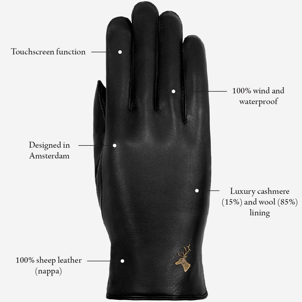 Ivy (black) – sheepskin leather gloves with wool/cashmere lining & touchscreen feature - Schwartz & von Halen - UK - 13