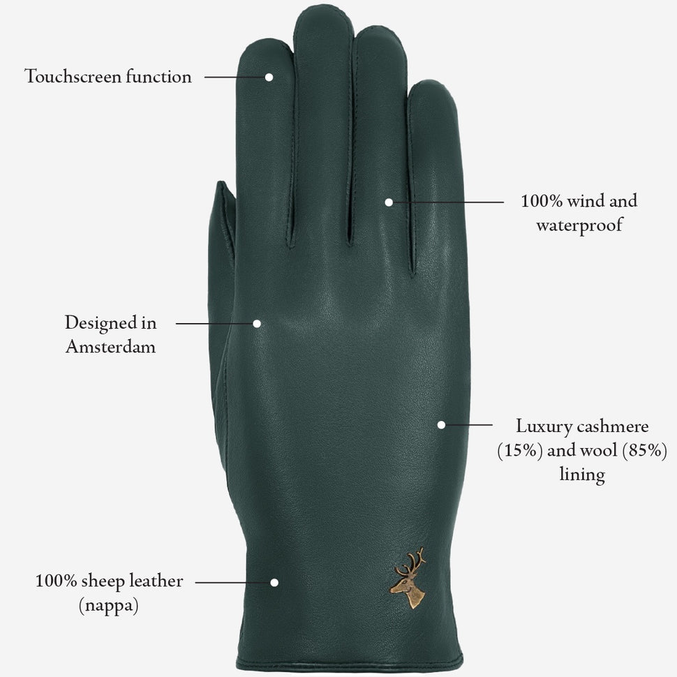 Ivy (dark green) - sheepskin leather gloves with wool/cashmere lining & touchscreen feature - Schwartz & von Halen - UK - 14