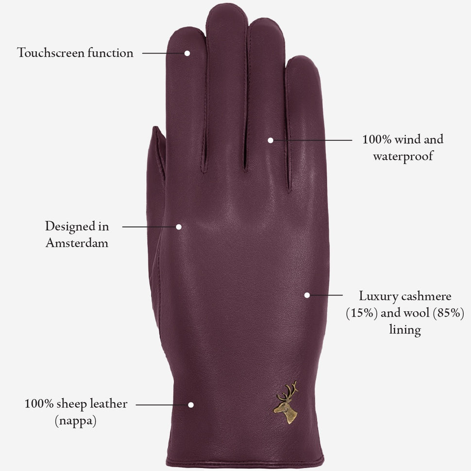 Ivy (purple) - sheepskin leather gloves with wool/cashmere lining & touchscreen feature - Schwartz & von Halen - UK - 13