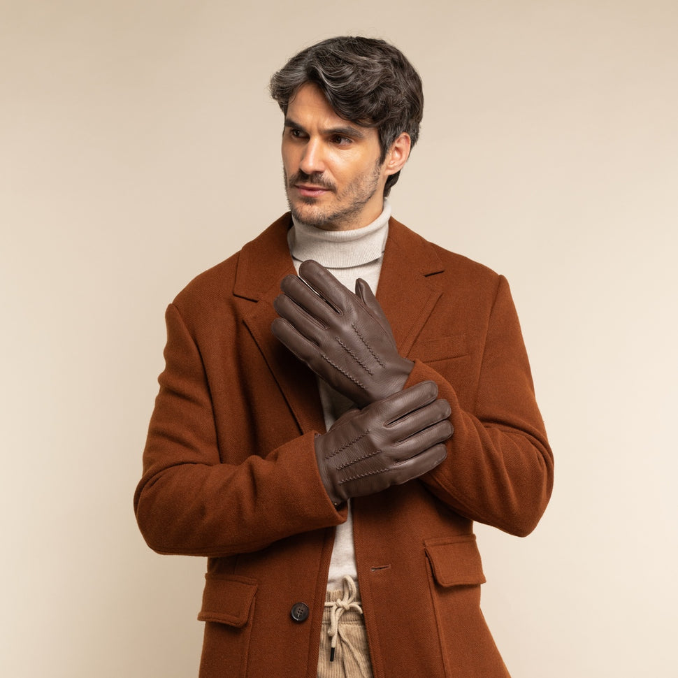 William (brown) - goatskin leather gloves with warm fleece lining and press-stud - Schwartz & von Halen - UK - 5