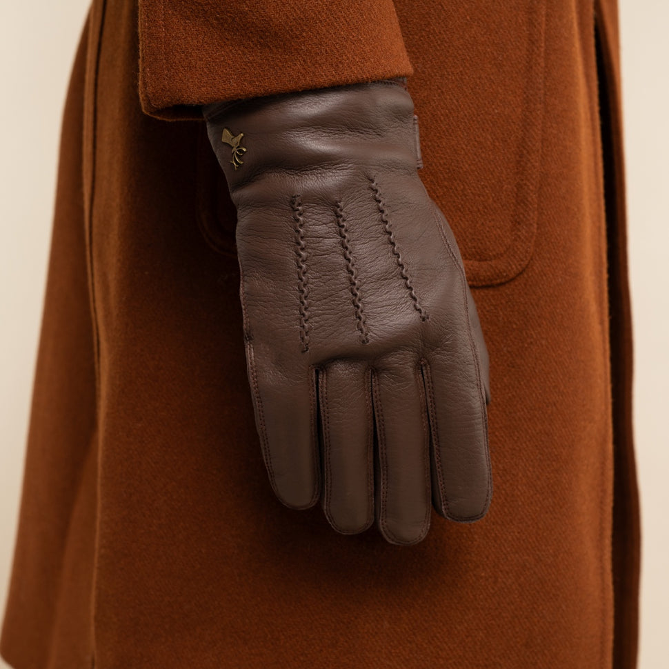 William (brown) - goatskin leather gloves with warm fleece lining and press-stud - Schwartz & von Halen - UK - 6