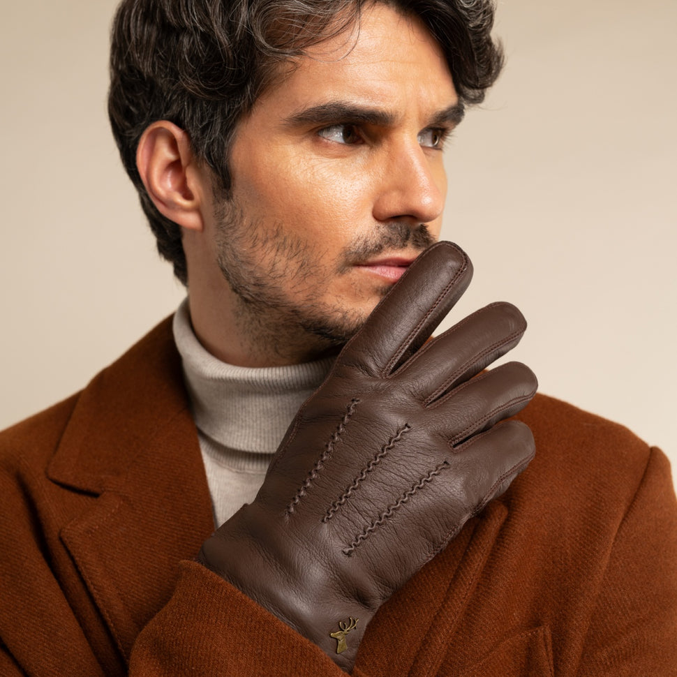 William (brown) - goatskin leather gloves with warm fleece lining and press-stud - Schwartz & von Halen - UK - 7