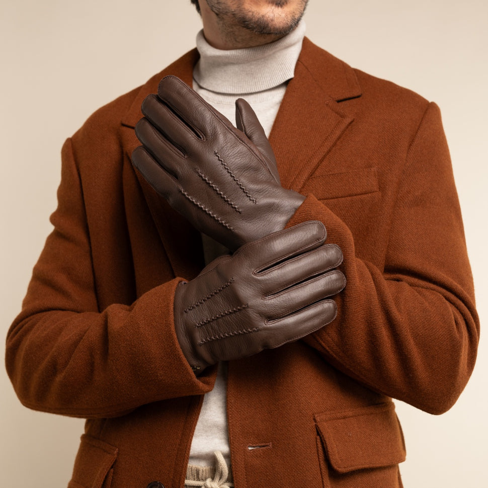 William (brown) - goatskin leather gloves with warm fleece lining and press-stud - Schwartz & von Halen - UK - 8