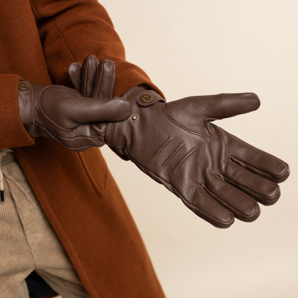 William (brown) - goatskin leather gloves with warm fleece lining and press-stud - Schwartz & von Halen - UK - 9