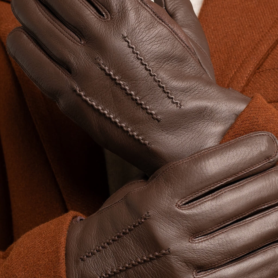 William (brown) - goatskin leather gloves with warm fleece lining and press-stud - Schwartz & von Halen - UK - 10