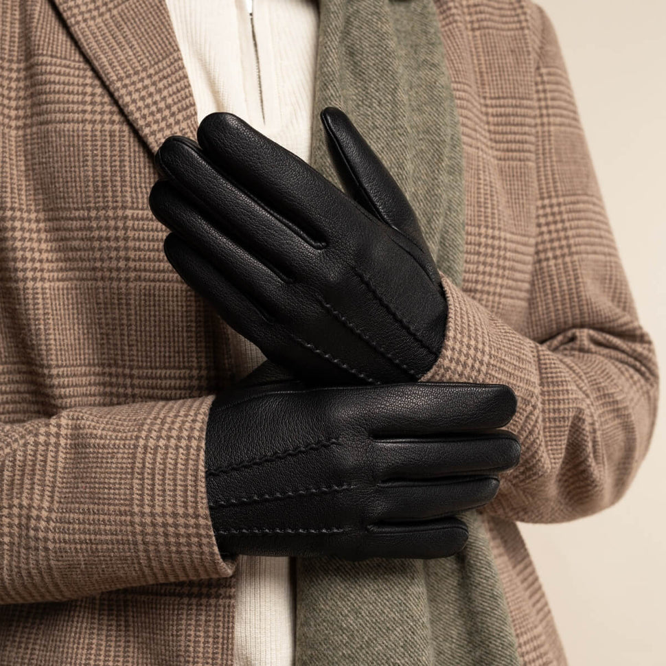 Jaxon (black) - goatskin leather gloves with luxurious faux fur lining & touchscreen feature - Schwartz & von Halen - UK - 9