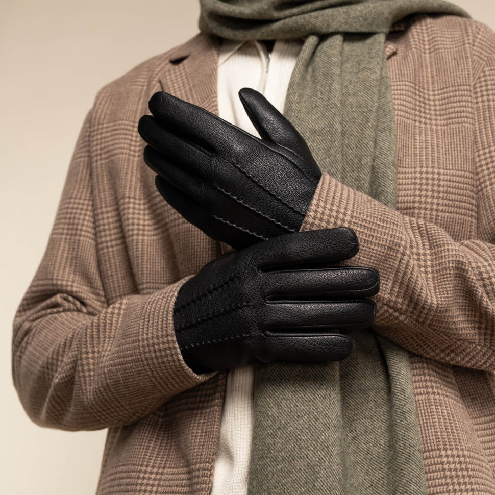 Jaxon (black) - goatskin leather gloves with luxurious faux fur lining & touchscreen feature - Schwartz & von Halen - UK - 14