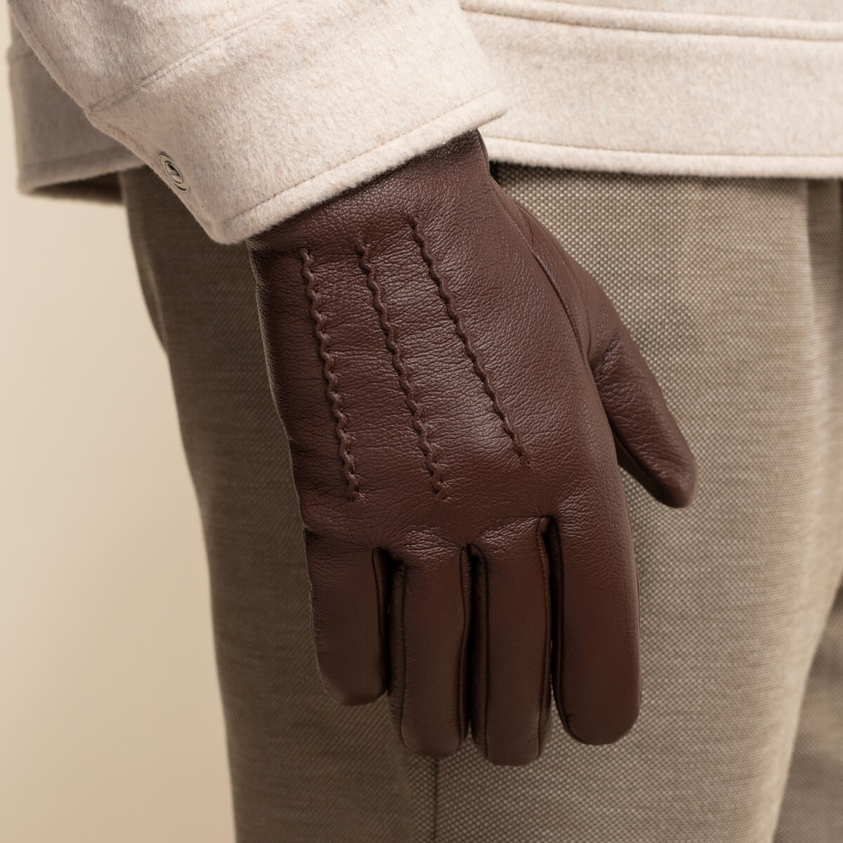 Jaxon (brown) - goatskin leather gloves with luxurious faux fur lining & touchscreen feature - Schwartz & von Halen - UK - 7