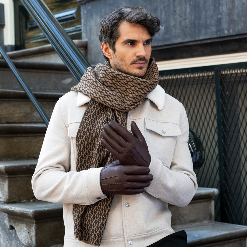 Jaxon (brown) - goatskin leather gloves with luxurious faux fur lining & touchscreen feature - Schwartz & von Halen - UK - 8