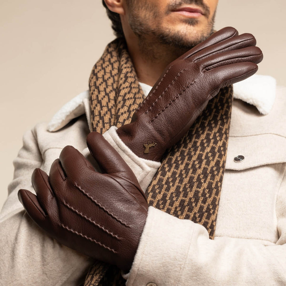 Jaxon (brown) - goatskin leather gloves with luxurious faux fur lining & touchscreen feature - Schwartz & von Halen - UK - 9