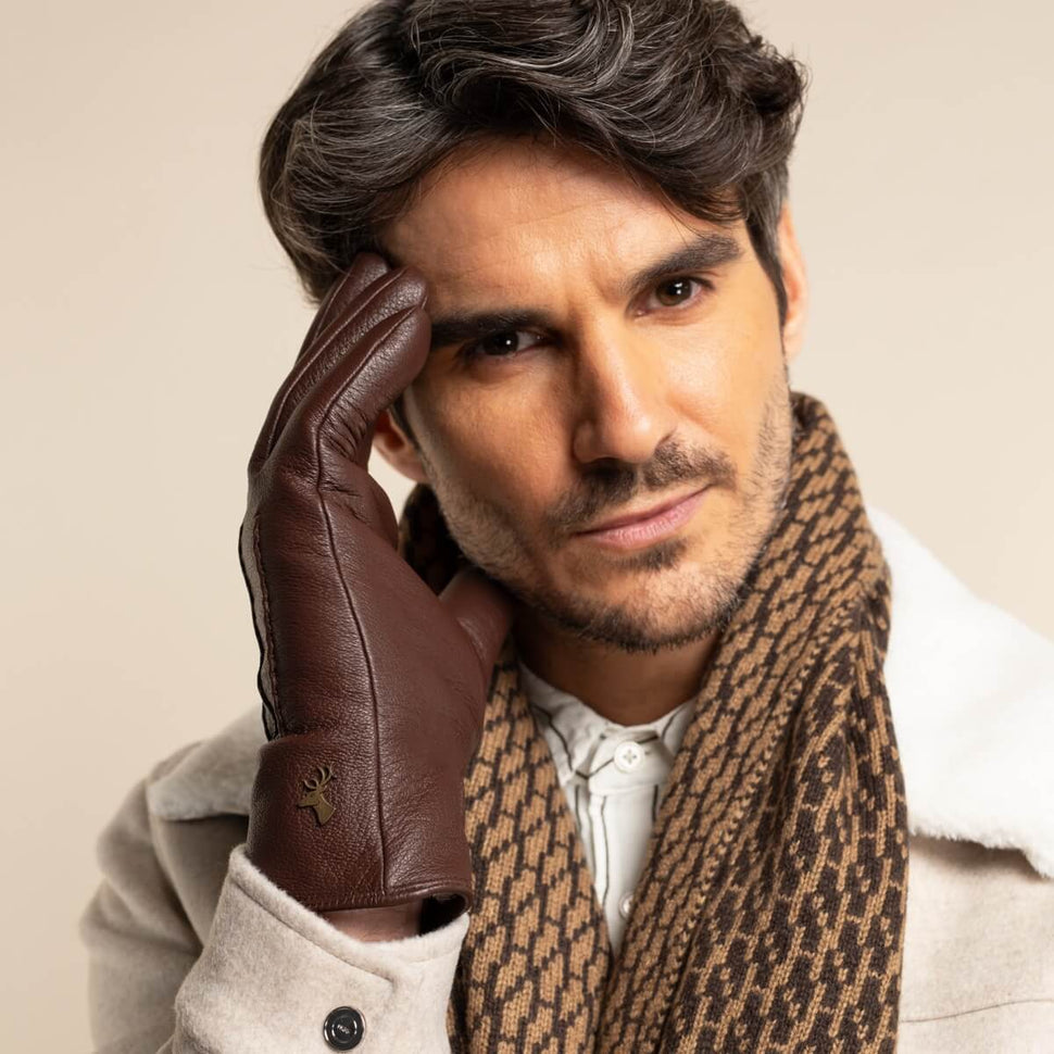 Jaxon (brown) - goatskin leather gloves with luxurious faux fur lining & touchscreen feature - Schwartz & von Halen - UK - 10