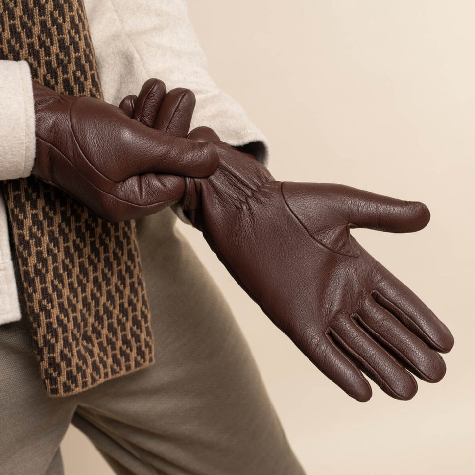 Jaxon (brown) - goatskin leather gloves with luxurious faux fur lining & touchscreen feature - Schwartz & von Halen - UK - 11