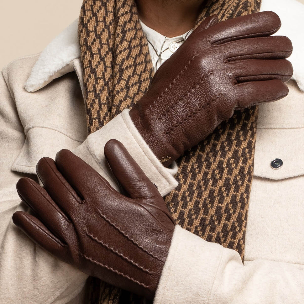 Jaxon (brown) - goatskin leather gloves with luxurious faux fur lining & touchscreen feature - Schwartz & von Halen - UK - 13