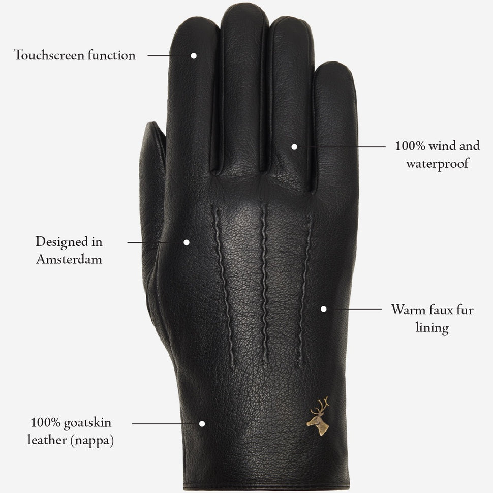 Jaxon (black) - goatskin leather gloves with luxurious faux fur lining & touchscreen feature - Schwartz & von Halen - UK - 15