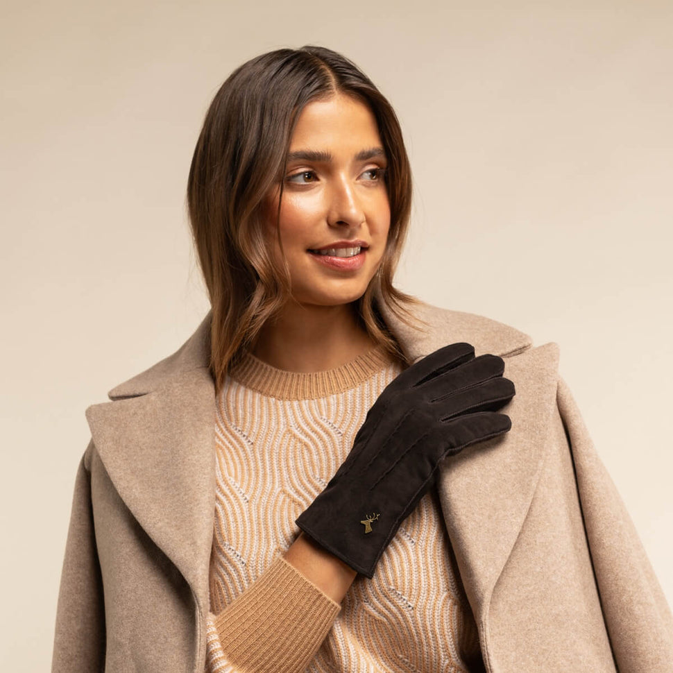 Josie (brown) - suede goatskin leather gloves with luxurious shearling lining - Schwartz & von Halen - UK - 5