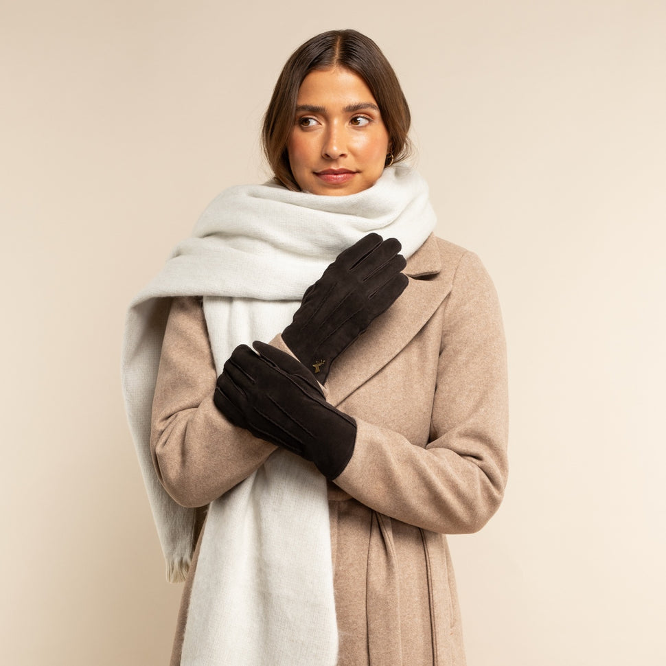 Josie (brown) - suede goatskin leather gloves with luxurious shearling lining - Schwartz & von Halen - UK - 8