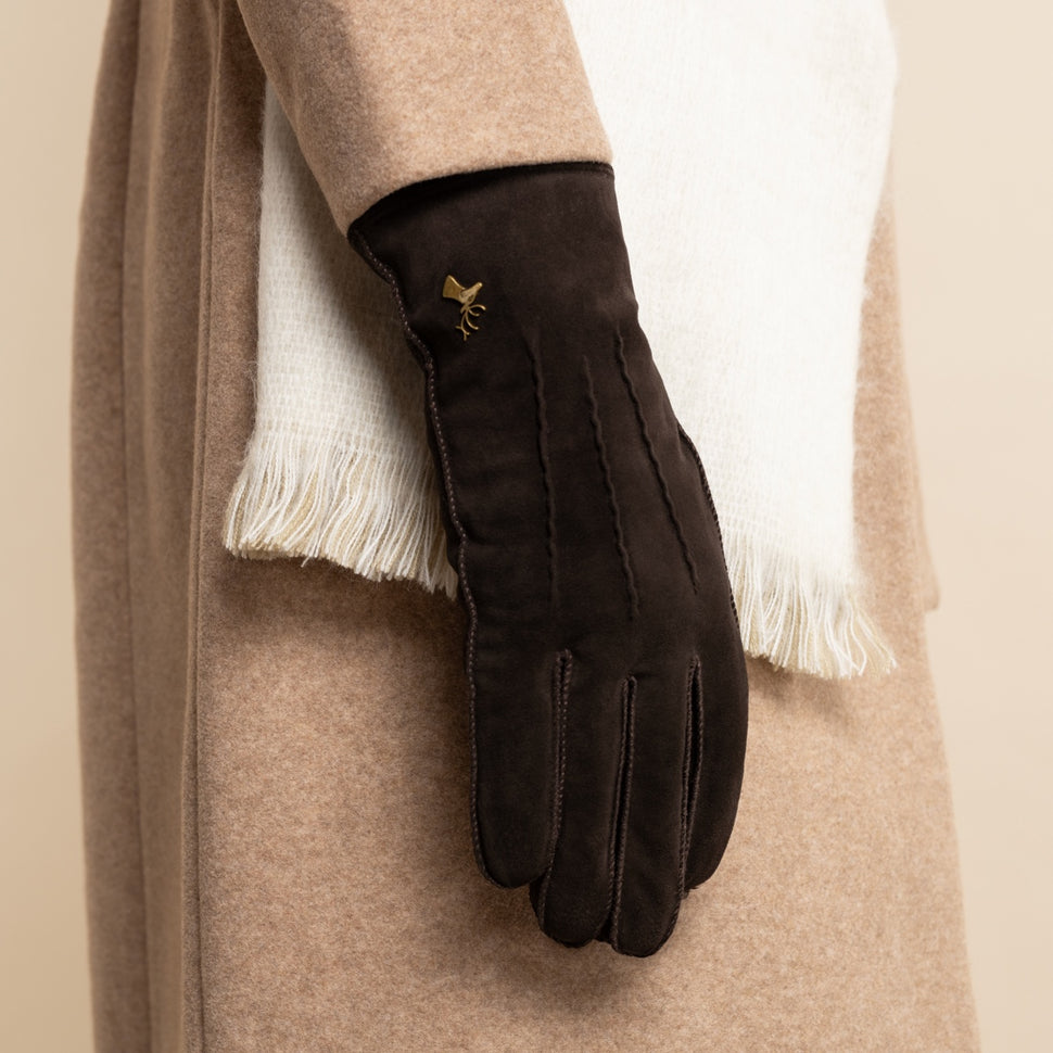 Josie (brown) - suede goatskin leather gloves with luxurious shearling lining - Schwartz & von Halen - UK - 9