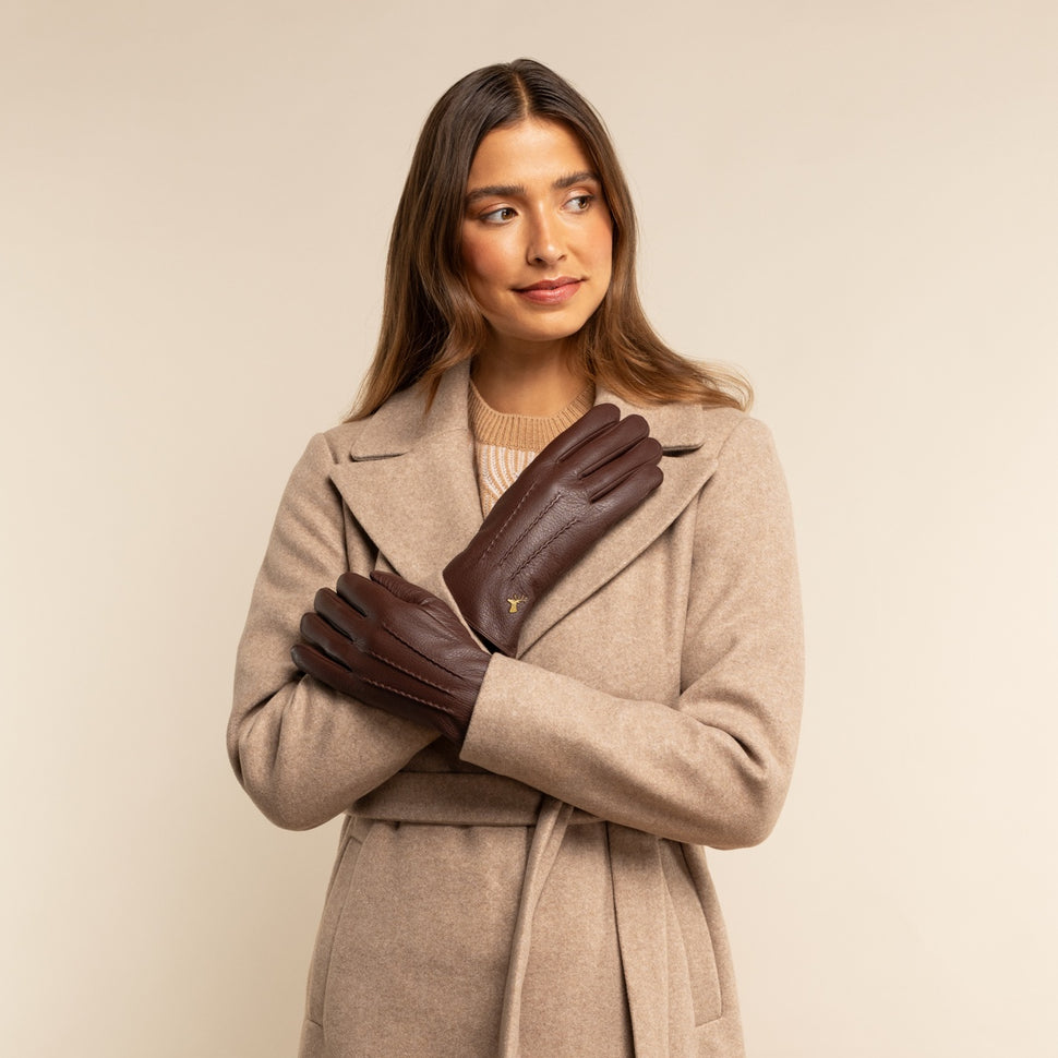 Julia (brown) - goatskin leather gloves with luxury faux fur lining & touchscreen feature - Schwartz & von Halen - UK - 5