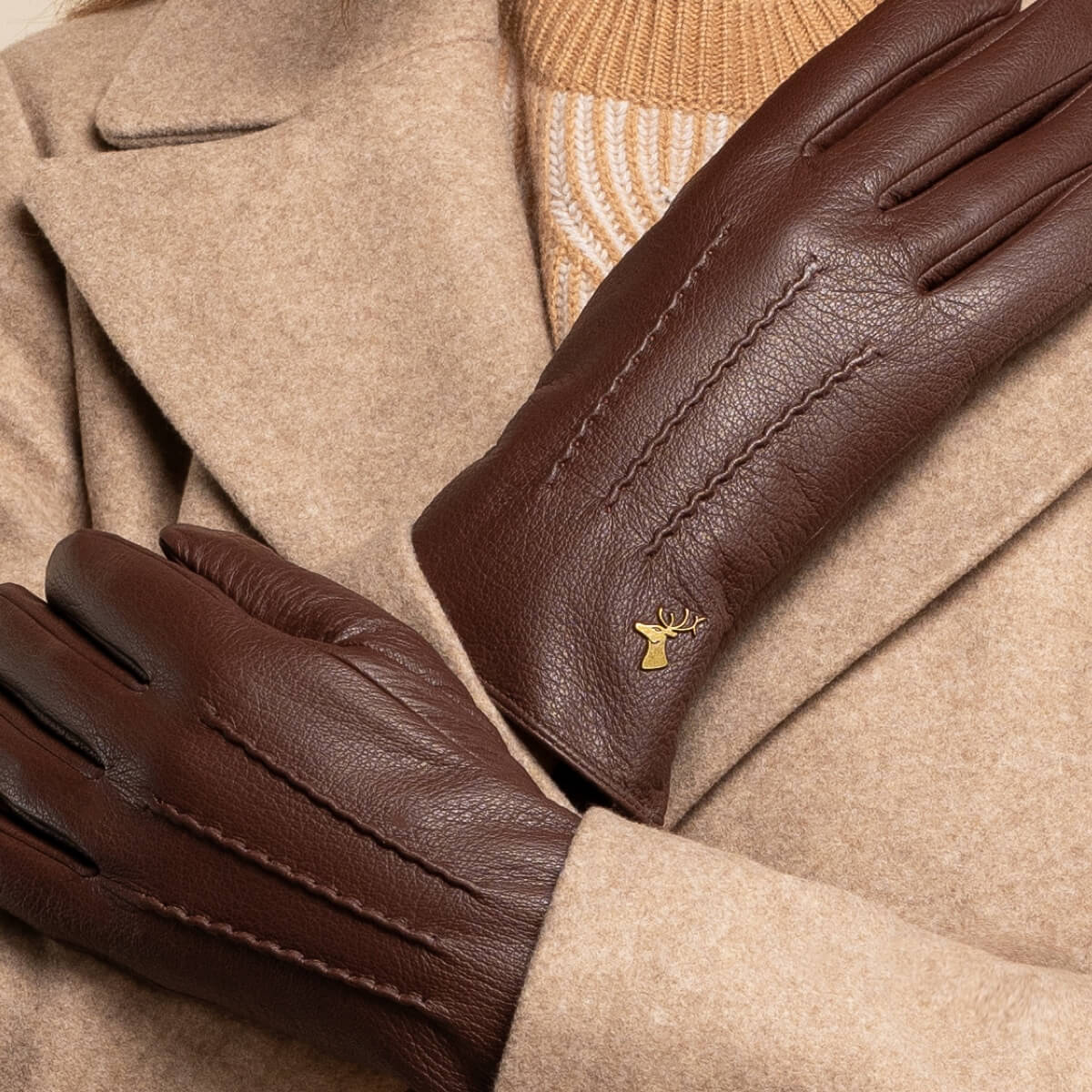 Julia (brown) - goatskin leather gloves with luxury faux fur lining & touchscreen feature - Schwartz & von Halen - UK - 11