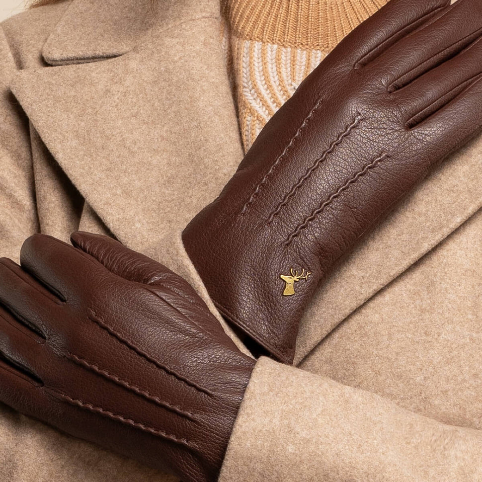 Julia (brown) - goatskin leather gloves with luxury faux fur lining & touchscreen feature - Schwartz & von Halen - UK - 11