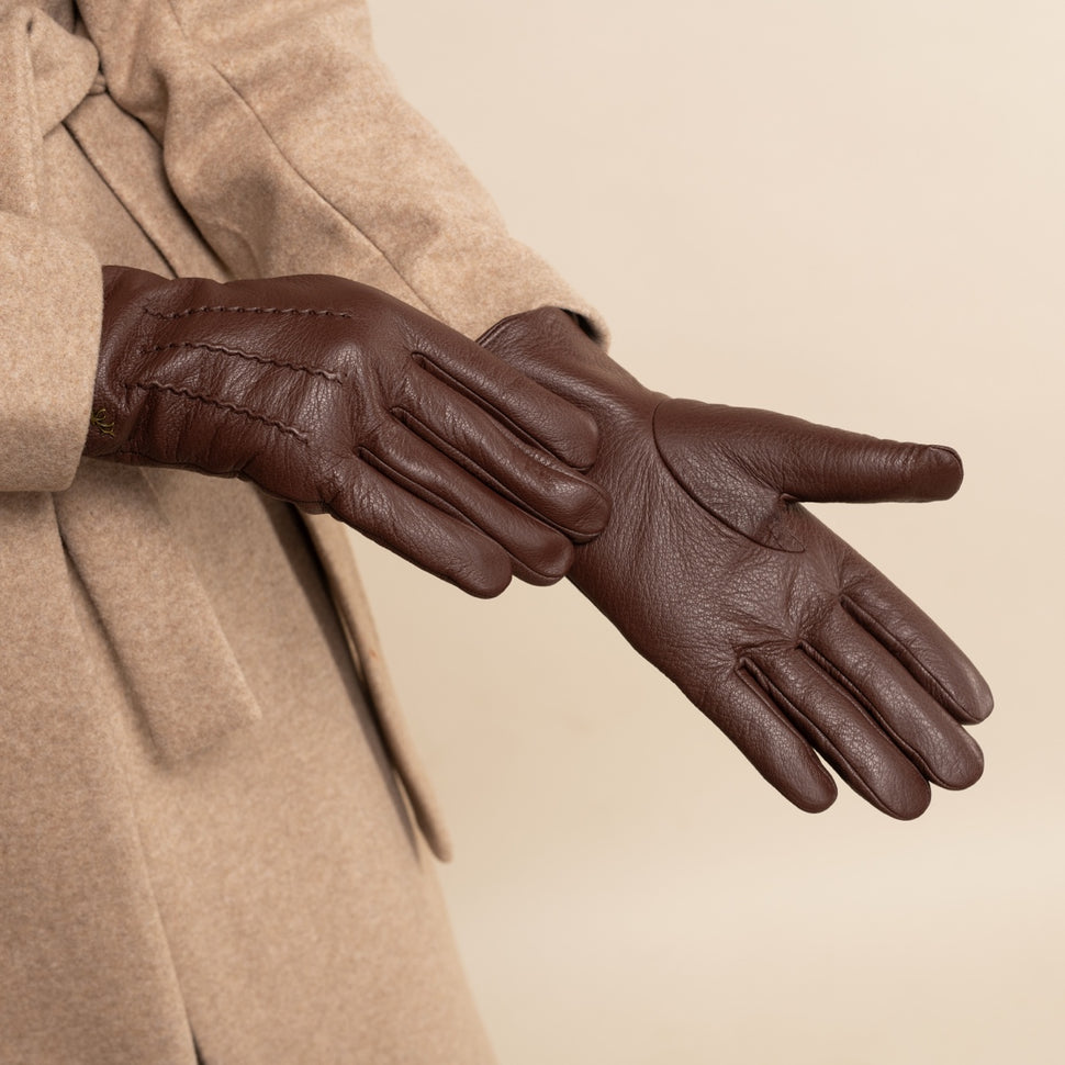 Julia (brown) - goatskin leather gloves with luxury faux fur lining & touchscreen feature - Schwartz & von Halen - UK - 13