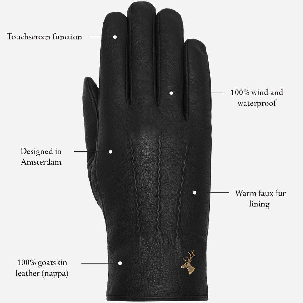 Julia (black) - goatskin leather gloves with luxury faux fur lining & touchscreen feature - Schwartz & von Halen - UK - 13