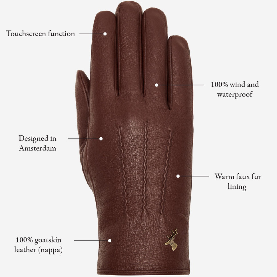Julia (brown) - goatskin leather gloves with luxury faux fur lining & touchscreen feature - Schwartz & von Halen - UK - 14