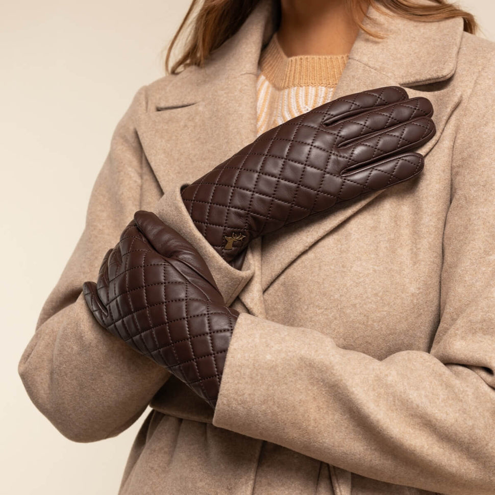 Kira (brown) - sheepskin leather gloves with wool/cashmere lining & touchscreen feature - Schwartz & von Halen - UK - 5