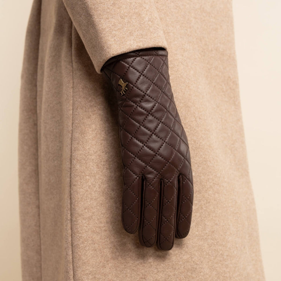 Kira (brown) - sheepskin leather gloves with wool/cashmere lining & touchscreen feature - Schwartz & von Halen - UK - 8