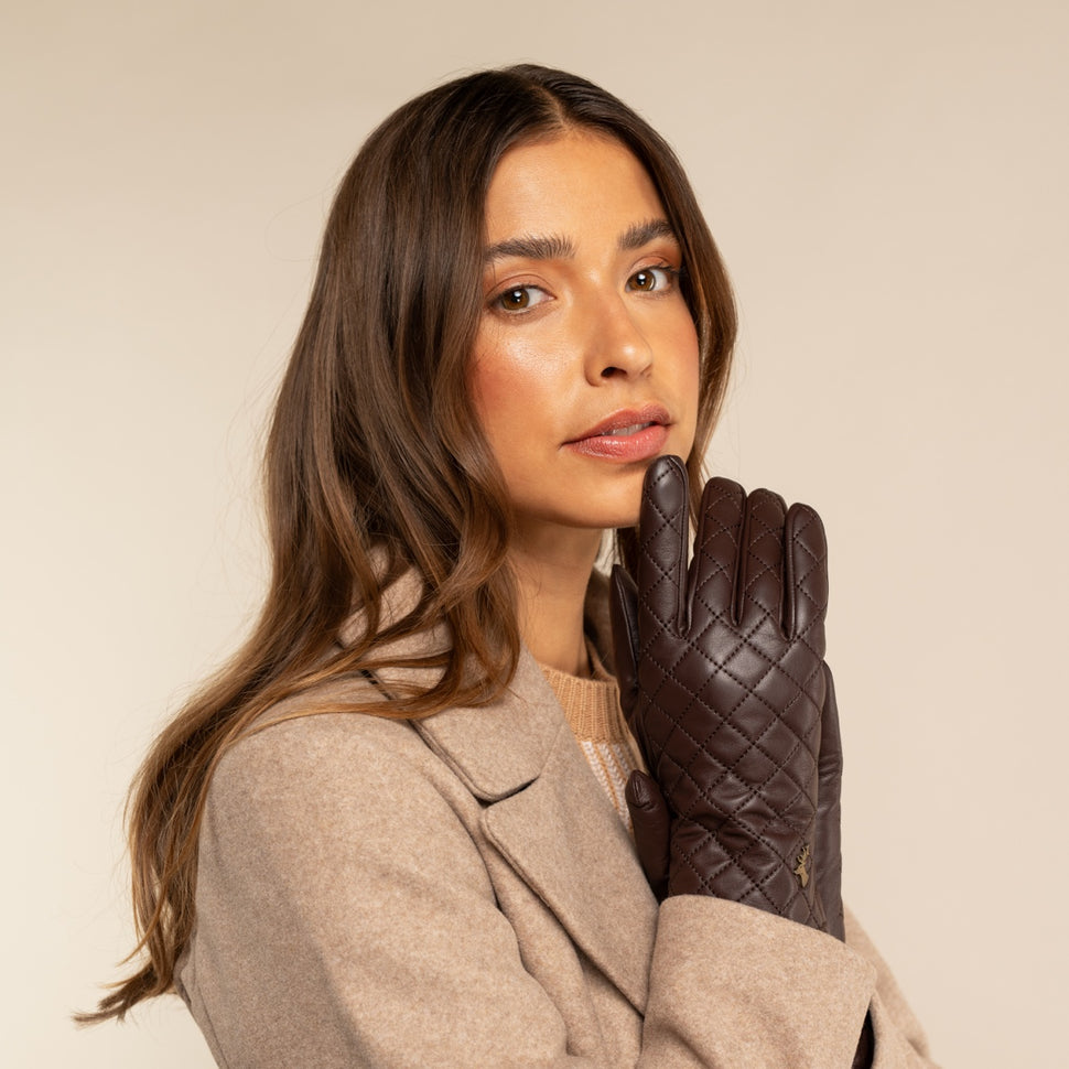Kira (brown) - sheepskin leather gloves with wool/cashmere lining & touchscreen feature - Schwartz & von Halen - UK - 10