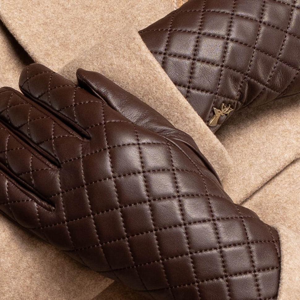 Kira (brown) - sheepskin leather gloves with wool/cashmere lining & touchscreen feature - Schwartz & von Halen - UK - 14