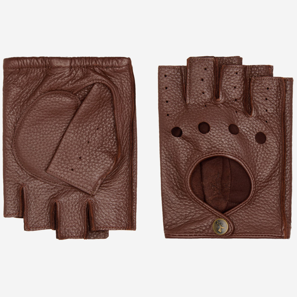 Zane (brown) – luxurious fingerless driving gloves made of American deerskin leather - Schwartz & von Halen - UK - 2