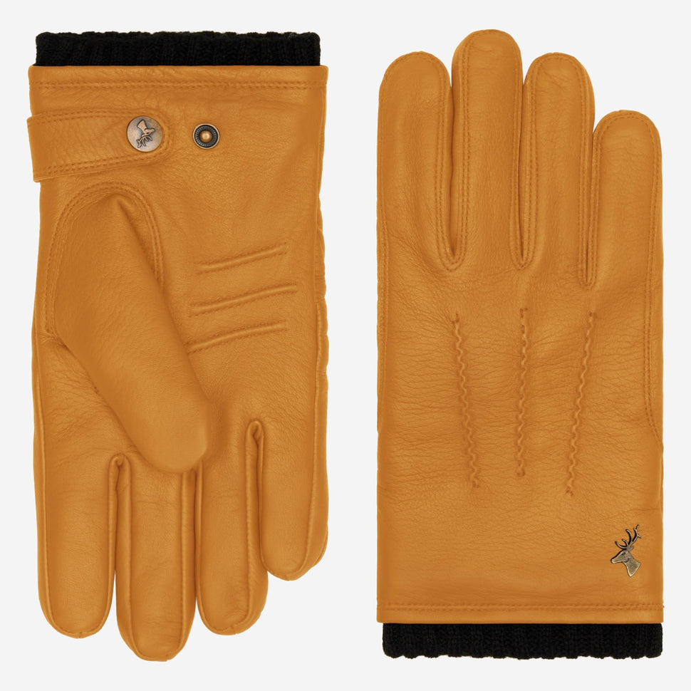William (yellow) - goatskin leather gloves with warm fleece lining and press-stud - Schwartz & von Halen - UK - 2