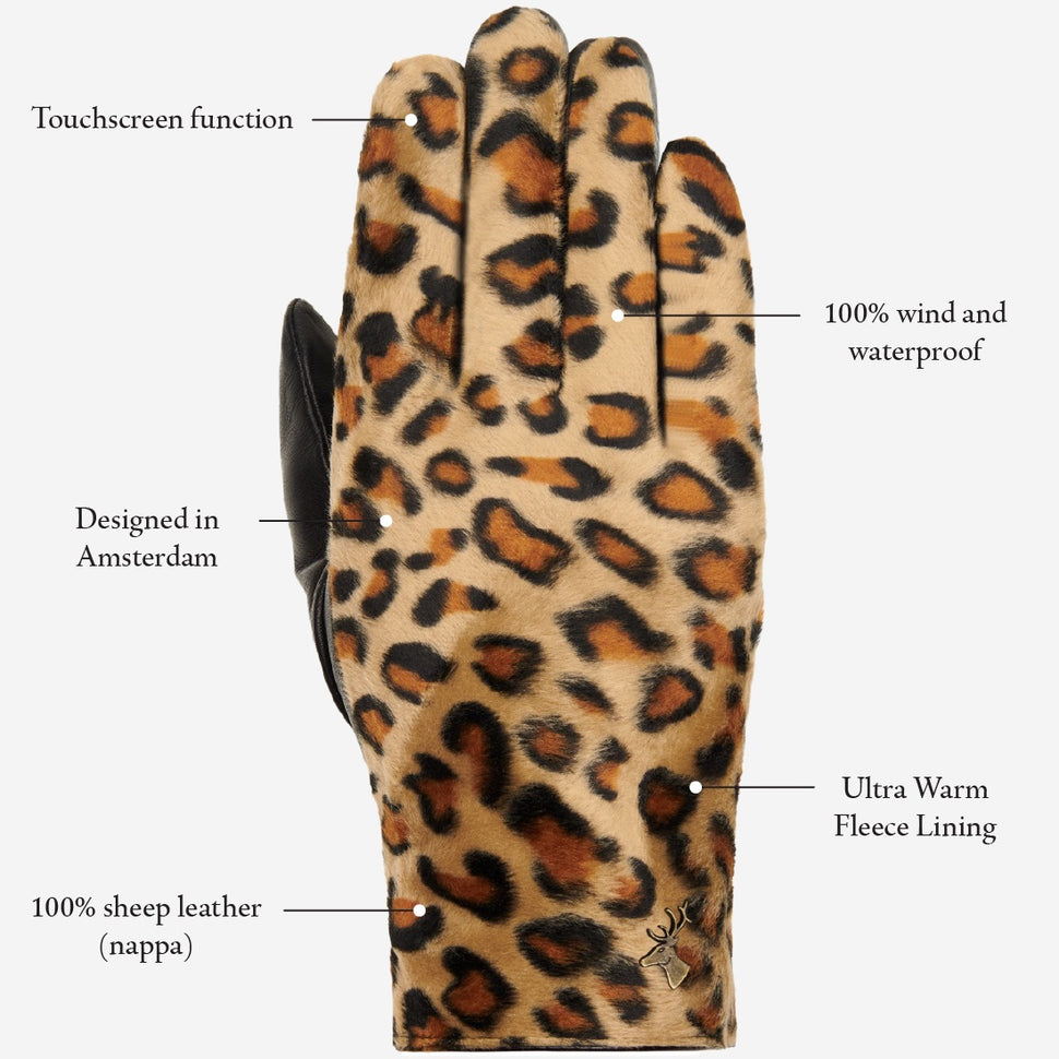 Leopard - sheep leather gloves with warm fleece lining & touchscreen feature - Schwartz & von Halen - UK - 14