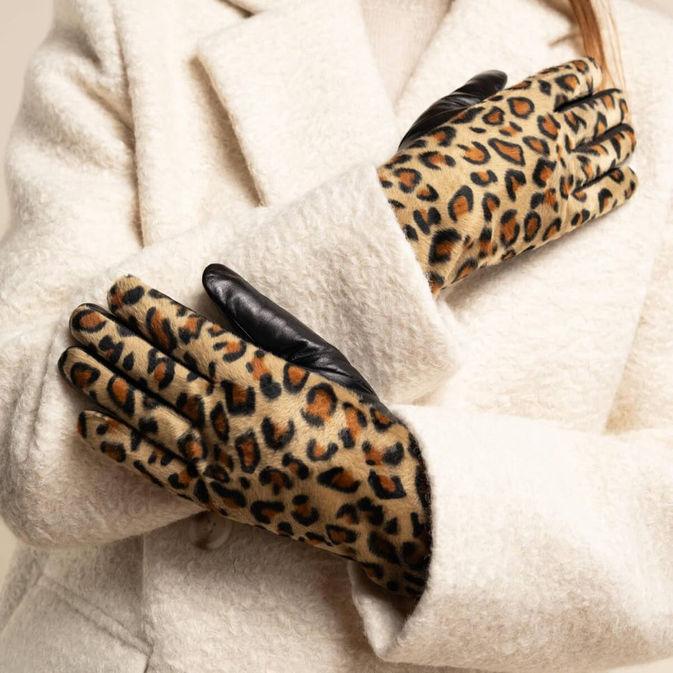 Leopard - sheep leather gloves with warm fleece lining & touchscreen feature - Schwartz & von Halen - UK - 8