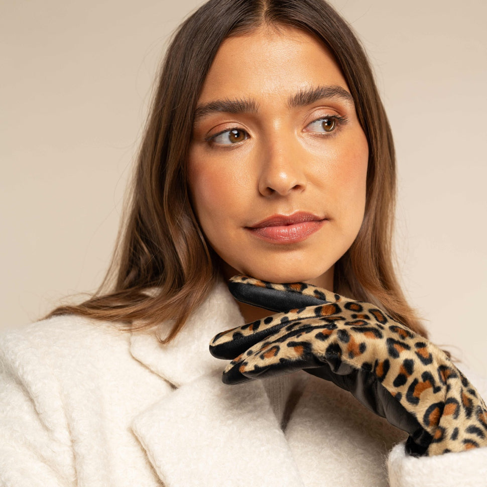 Leopard - sheep leather gloves with warm fleece lining & touchscreen feature - Schwartz & von Halen - UK - 9