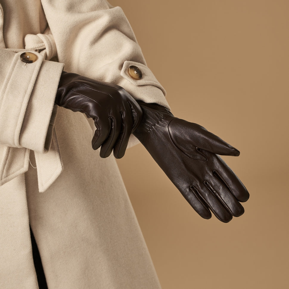 Lily (dark brown) - sheepskin leather gloves with warm fleece lining & touchscreen feature - Schwartz & von Halen - UK - 6