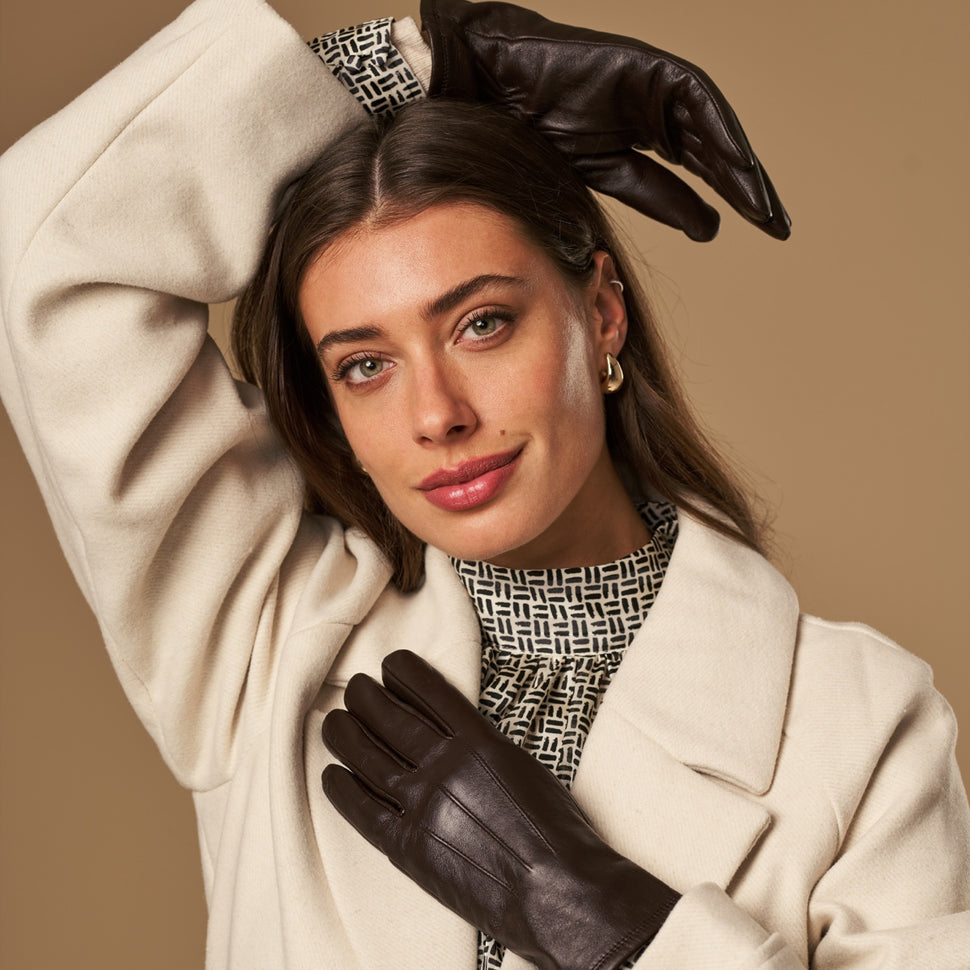 Lily (dark brown) - sheepskin leather gloves with warm fleece lining & touchscreen feature - Schwartz & von Halen - UK - 7
