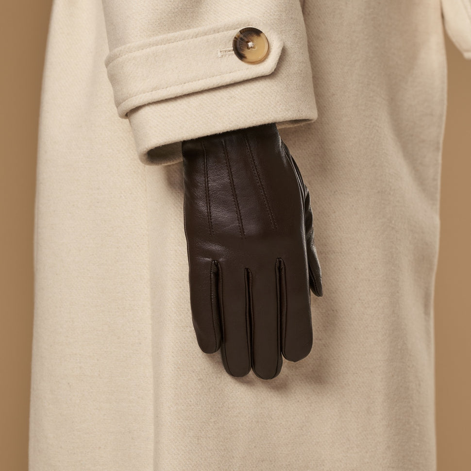 Lily (dark brown) - sheepskin leather gloves with warm fleece lining & touchscreen feature - Schwartz & von Halen - UK - 8