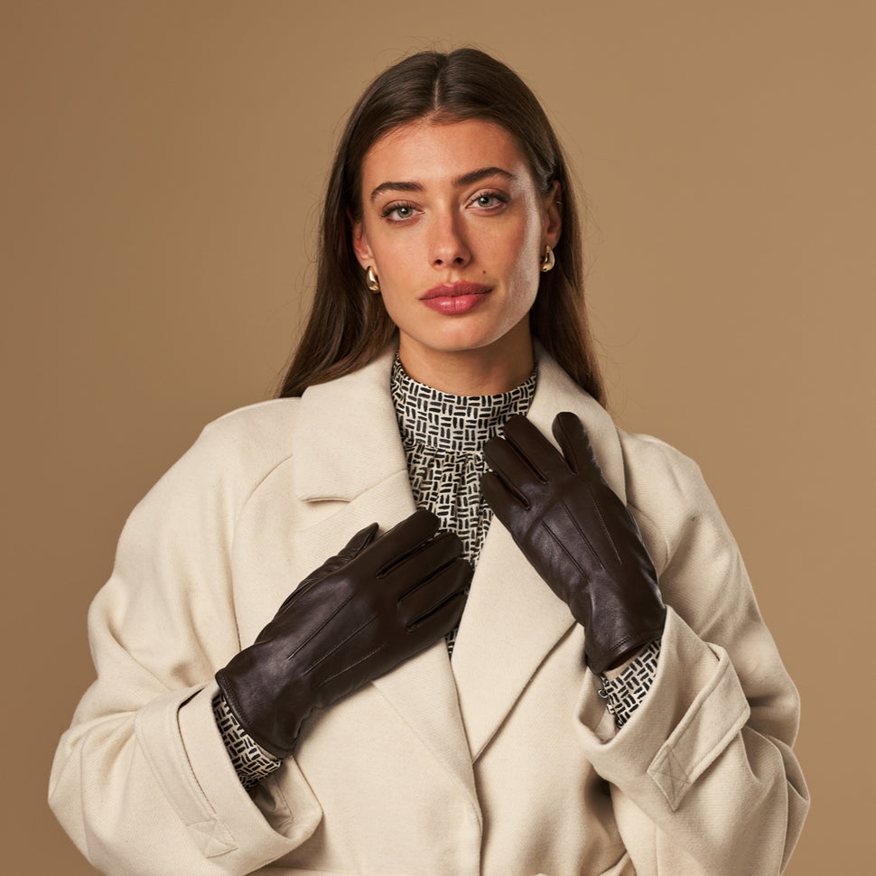 Lily (dark brown) - sheepskin leather gloves with warm fleece lining & touchscreen feature - Schwartz & von Halen - UK - 9