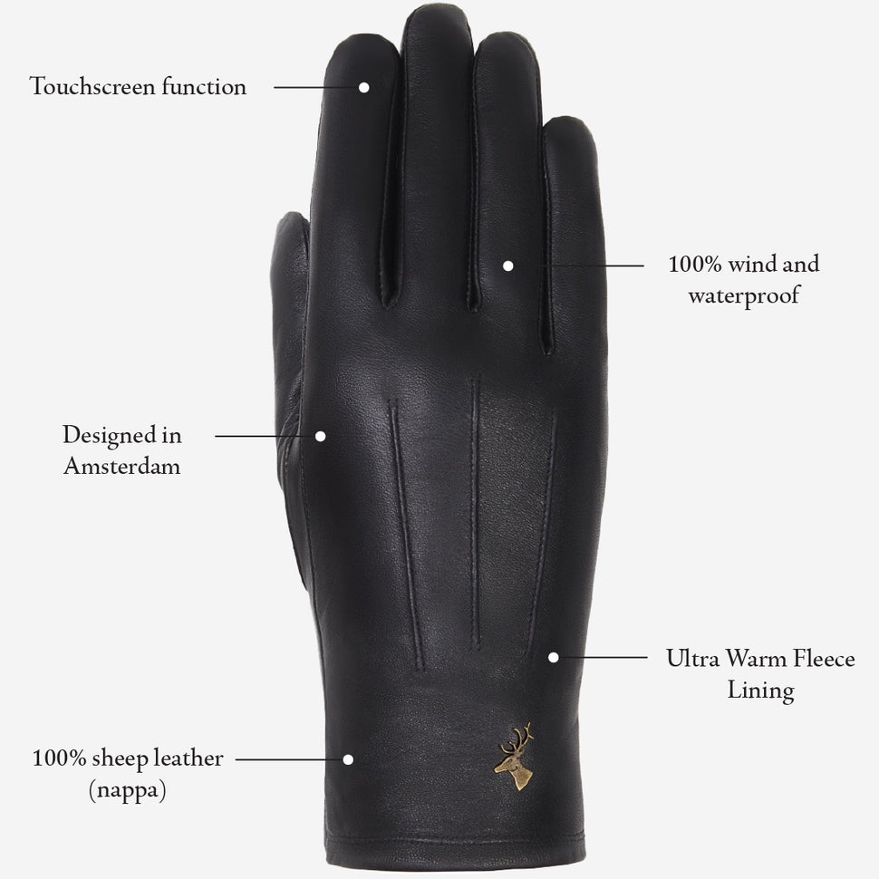 Lily (black) - sheepskin leather gloves with warm fleece lining & touchscreen feature - Schwartz & von Halen - UK - 9