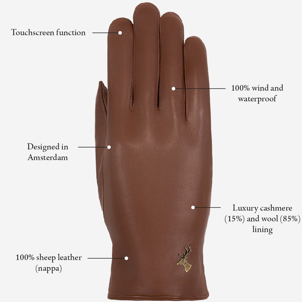 Ivy (brown) - sheepskin leather gloves with wool/cashmere lining & touchscreen feature - Schwartz & von Halen - UK - 9