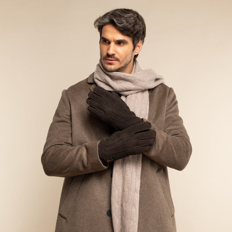 Matthew (brown) - suede goatskin leather gloves with luxurious sheep fur lining - Schwartz & von Halen - UK -  5