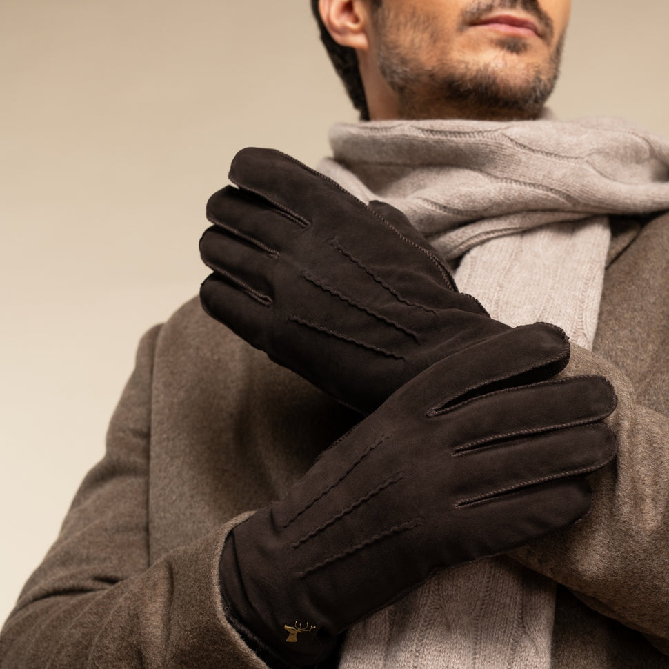 Matthew (brown) - suede goatskin leather gloves with luxurious sheep fur lining - Schwartz & von Halen - UK - 7