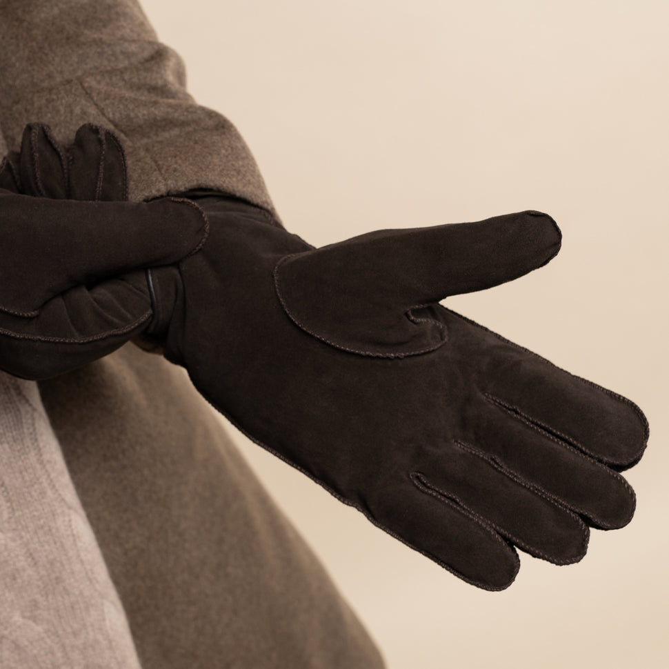 Matthew (brown) - suede goatskin leather gloves with luxurious sheep fur lining - Schwartz & von Halen - UK - 9