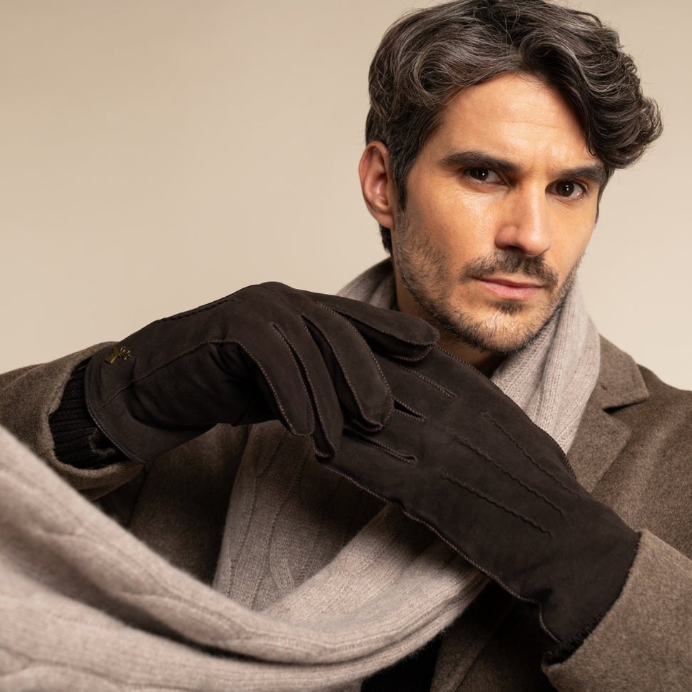 Matthew (brown) - suede goatskin leather gloves with luxurious sheep fur lining - Schwartz & von Halen - UK - 12