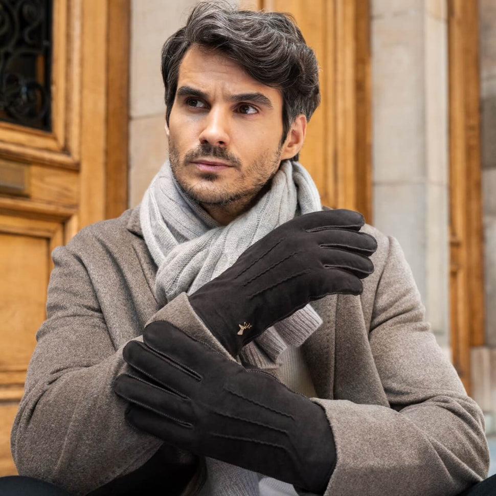 Matthew (brown) - suede goatskin leather gloves with luxurious sheep fur lining - Schwartz & von Halen - UK - 6